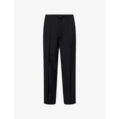 Valentino Mens Nero Drawstring Tapered-leg Wool Trousers