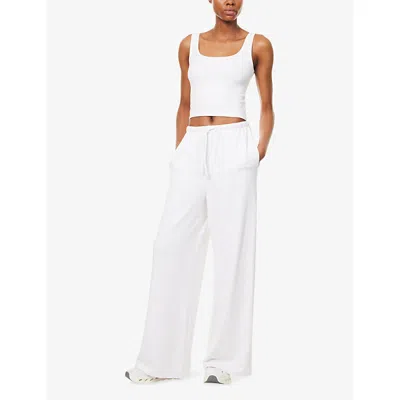 Gymshark Womens White Waffle Wide-leg Stretch-woven Trousers Xxs