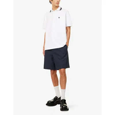 Gucci Mens White Logo-embroidered Stripe-collar Cotton-pique Polo Shirt In White
