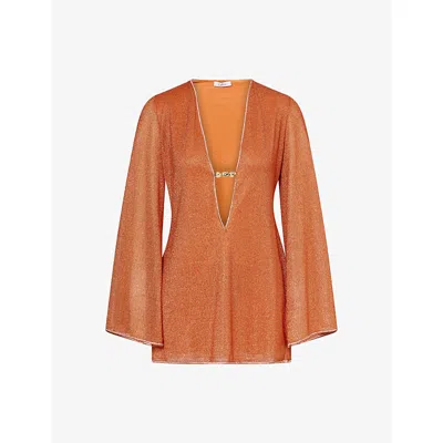 Oseree Womens Orange Lumière Metallic Woven Kaftan