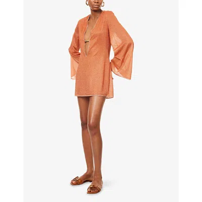 Oseree Womens Orange Lumière Metallic Woven Kaftan