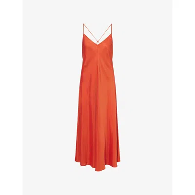 Vince Womens Brick Rose A-line V-neck Silk-blend Midi Dress In Neutral