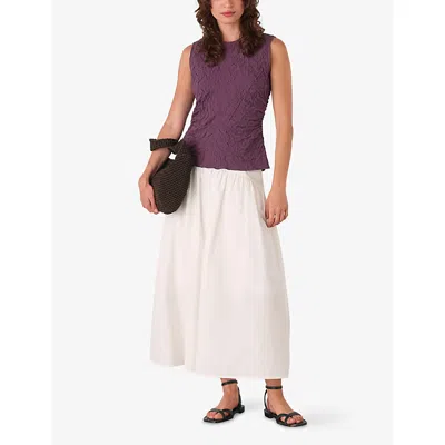 Whistles Womens Purple Round-neck Sleeveless Textured Stretch-cotton Tank