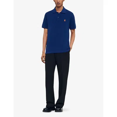 Sandro Mens Navy Blue Embroidered-logo Regular-fit Cotton Polo Shirt