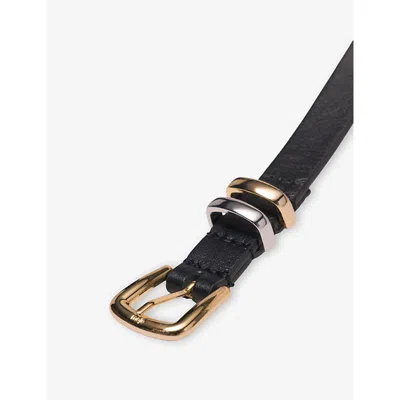 Maje Womens Black Square-buckle Slim Leather Belt