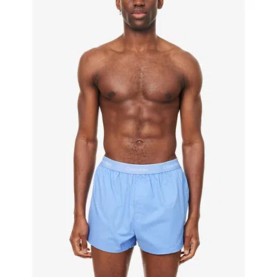 Calvin Klein Mens Blk Glacier Blue/dtm Wb Icon Logo-waistband Slim-fit Pack-of-three Stretch-cotton Boxers In Blue
