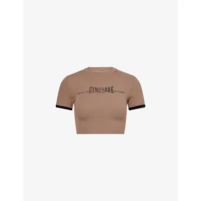 Gymshark Womens Brown Ribbed Cotton-jersey Crop Top In Brown