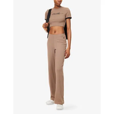 Gymshark Womens Brown Ribbed Cotton-jersey Crop Top In Brown