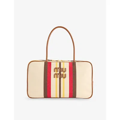 Miu Miu Womens Naturale+moro Beau Canvas And Leather Shoulder Bag