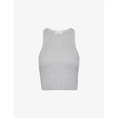 Adanola Womens Light Grey Melange Racer Crop Knit Vest Top