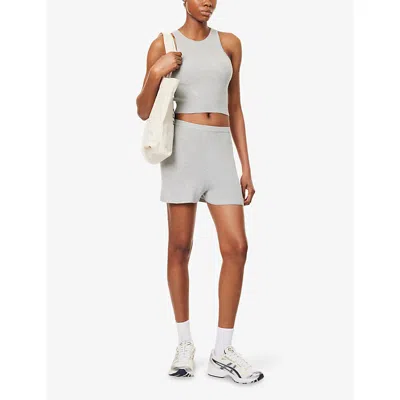Adanola Womens Light Grey Melange Racer Crop Knit Vest Top