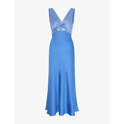 Omnes Womens Blue/light Blue Maggy V-neck Cut-out Sleeveless Satin Midi Dress