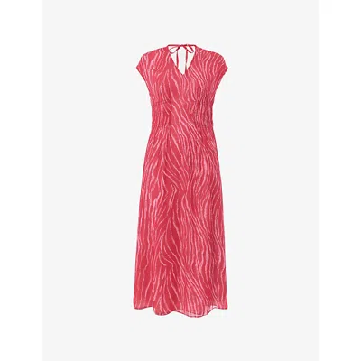 Whistles Womens Multi-coloured Zebra-texture Short-sleeve Woven Midi Dress