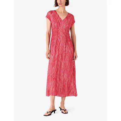 Whistles Womens Multi-coloured Zebra-texture Short-sleeve Woven Midi Dress