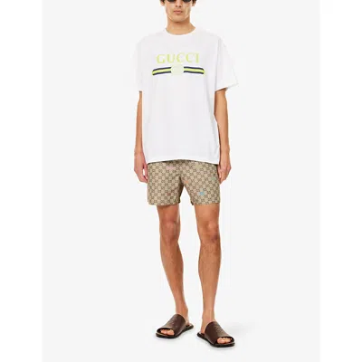 Gucci Mens Beige/ebony/mc Gg Logo-print Swim Shorts