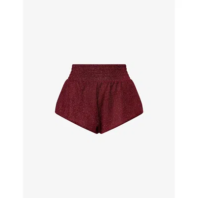 Oseree Womens Burgundy Lumiere Metallic Woven Shorts In Burgundy
