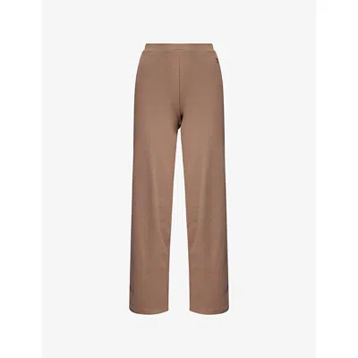 Gymshark Womens Brown Ribbed Straight-leg Cotton-jersey Trousers In Multi