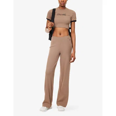 Gymshark Womens Brown Ribbed Straight-leg Cotton-jersey Trousers In Multi