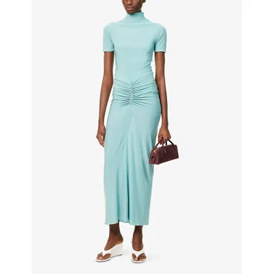 Alaïa Womens Bleu Ocean Draped High-neck Stretch-woven Maxi Dress