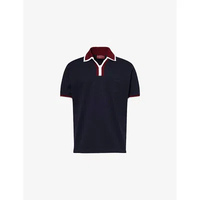 Gucci Mens Blue Navy/mix Contrast-collar Logo-embroidered Cotton-pique Polo Shirt Xl In Black