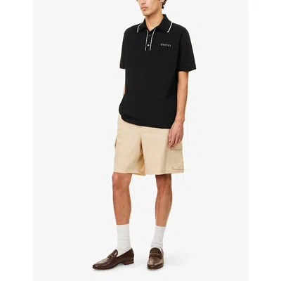 Gucci Mens Blue Navy/mix Contrast-collar Logo-embroidered Cotton-pique Polo Shirt Xl In Black