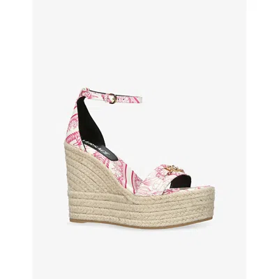 Versace Embellished Printed Leather Espadrille Wedge Sandals