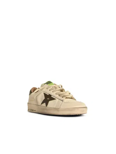 Golden Goose 'stardan' White Leather Sneakers With Green Star And Heel In Neutral