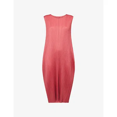 Issey Miyake Womens Dark Red Lamp Shade Sleeveless Knitted Midi Dress
