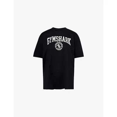 Gymshark Womens Black Collegiate Graphic Oversized Cotton-jersey T-shirt Xs
