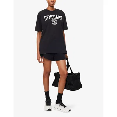 Gymshark Womens Black Collegiate Graphic Oversized Cotton-jersey T-shirt Xs