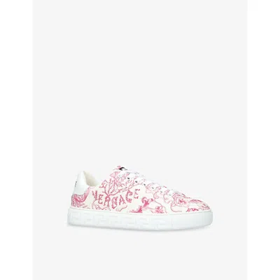 Versace Womens Gold Comb Greca Underwater Barocco-print Woven Low-top Trainers Eur 38/5 Uk
