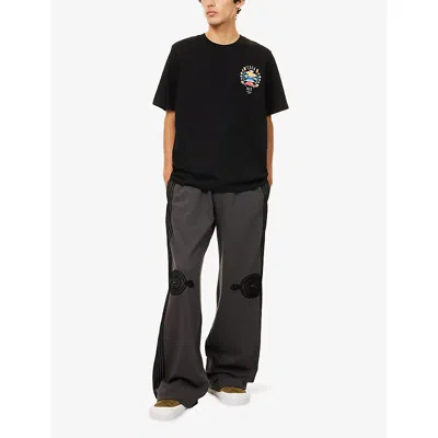 Casablanca Black Crewneck T-shirt With Logo Detail On The Front And Maxi Logo Print On The Rear In Black