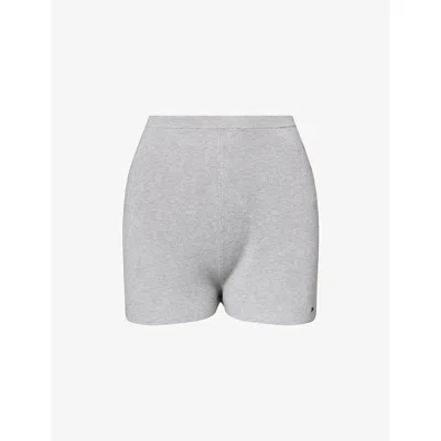 Adanola Womens Light Grey Melange Ribbed Knit Crop Shorts