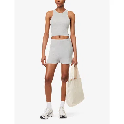 Adanola Womens Light Grey Melange Ribbed Knit Crop Shorts