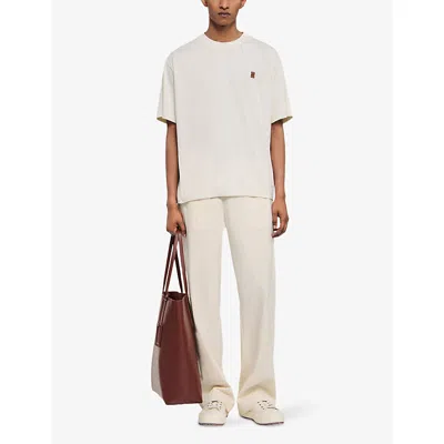 Sandro Mens Butter Cream Logo-patch Crewneck Cotton T-shirt Xs In Neutral