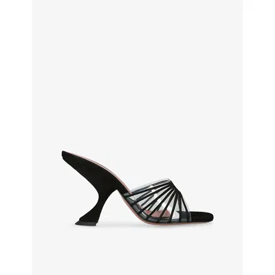 Amina Muaddi Mookie Suede Pvc Comma-heel Mules In Black
