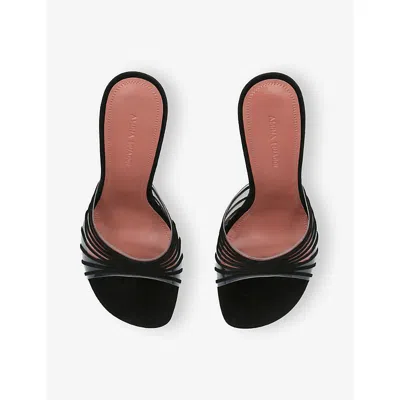 Amina Muaddi Mookie Suede Pvc Comma-heel Mules In Black
