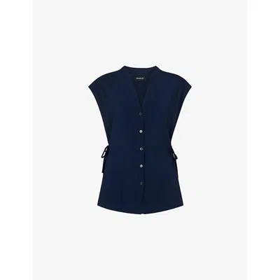 Whistles Womens Navy Side-tie Button-down Woven Shirt In Blue