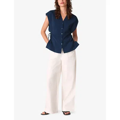 Whistles Womens Navy Side-tie Button-down Woven Shirt In Blue