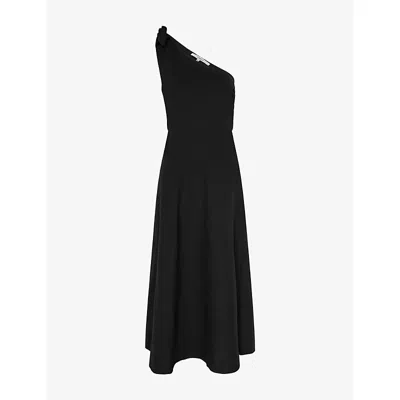 Omnes Womens Black Junaya One-shoulder Asymmetric Cotton Maxi Dress