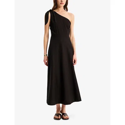 Omnes Womens Black Junaya One-shoulder Asymmetric Cotton Maxi Dress