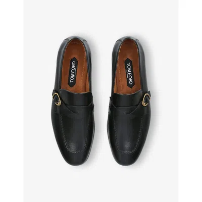 Tom Ford Mens Black Side-buckle Leather Loafers Eur 42 / 8 Uk