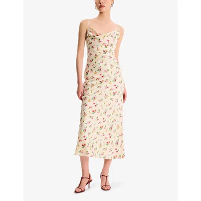Omnes Womens Yellow Floral Belle Cowl-neck Floral-dress Satin Midi Dress