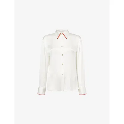 Vince Womens Off White/brick Rose Contrast-trims Regular-fit Silk Shirt Xs