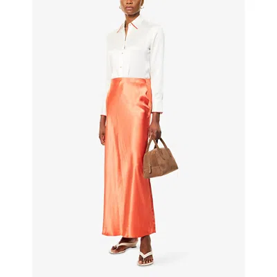 Vince Womens Off White/brick Rose Contrast-trims Regular-fit Silk Shirt Xs