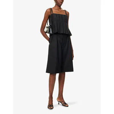 Theory Pleated Cotton-blend Poplin Camisole In Black