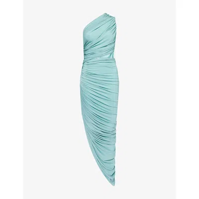 Alaïa Womens Bleu Ocean Cut-out Draped Stretch-woven Maxi Dress