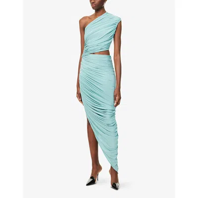 Alaïa Womens Bleu Ocean Cut-out Draped Stretch-woven Maxi Dress