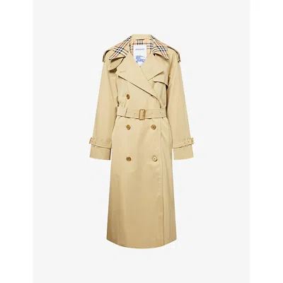Burberry Womens Hamper Castleford Check-print-collar Cotton-poplin Trench Coat