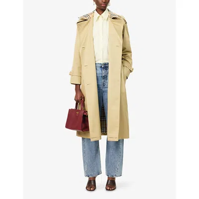 Burberry Womens Hamper Castleford Check-print-collar Cotton-poplin Trench Coat